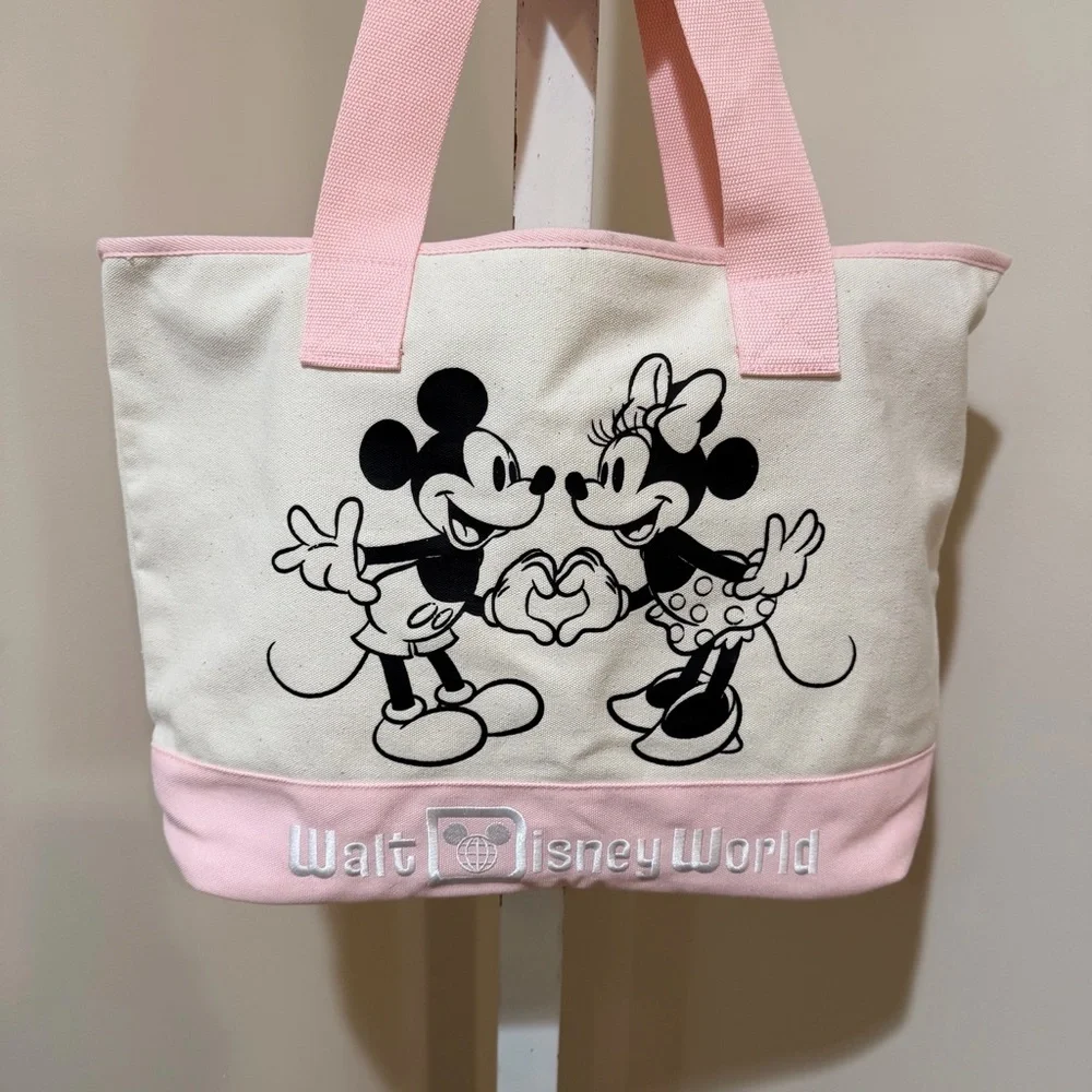 NEW 2026 SPRING “SEASONS OF LOVE” MICKEY & MINNIE LARGE CANVAS ZIP TOTE - Picture 2 of 10